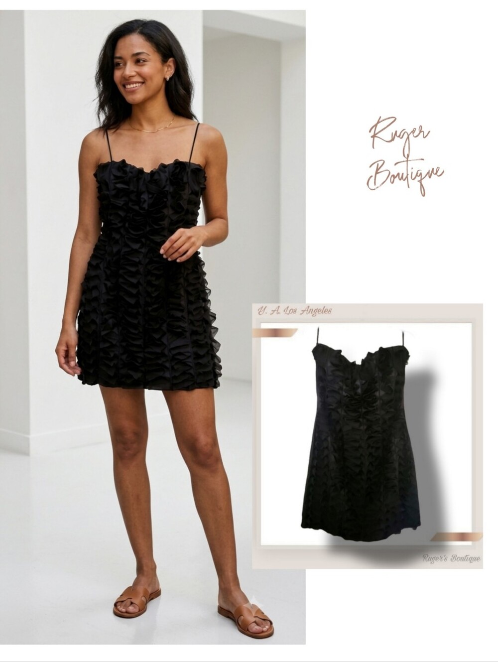 ๐ฟYA Los Angeles Womens Black Mini Ruffle Dress size Medium
